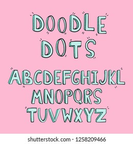 Funny hand drawn blue font with dots. Vector illustration.