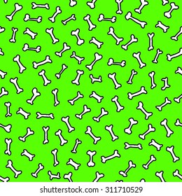 Funny hand drawn bones acid green seamless pattern.