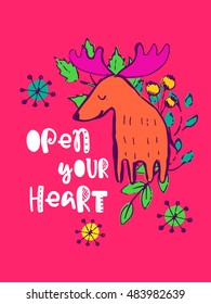 Funny hand drawn card. Vector colorful doodle poster in autumn style. Design for scrap booking.