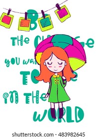 Funny hand drawn card. Vector colorful doodle poster in autumn style. Design for scrap booking.