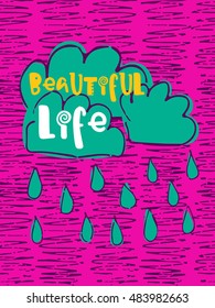 Funny hand drawn card. Vector colorful doodle poster in autumn style. Design for scrap booking.