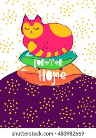 Funny hand drawn card. Vector colorful doodle poster in autumn style. Design for scrap booking.