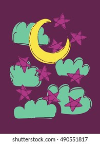Funny hand drawn card. Vector colorful doodle poster in autumn style. Design for scrap booking.