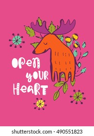 Funny hand drawn card. Vector colorful doodle poster in autumn style. Design for scrap booking.