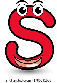 Funny hand drawn cartoon styled font colorful letter S with smiling face vector alphabet illustration isolated on white