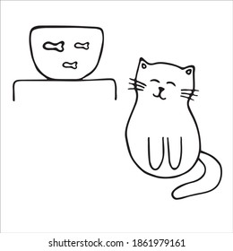 Funny hand drawn cat in box. Doodle illustration for greeting cards, posters and stickers. Vector Illustration isolated on white background. 