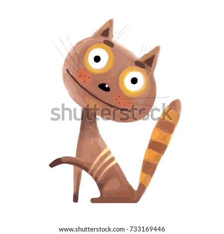 Funny Hand Drawn Cat Sitting. Kids kitten animal pet illustration. Vector cartoon.