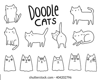 Funny hand drawn cats. Animals vector illustration with adorable kittens.