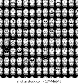 Funny hand drawn characters. Seamless pattern. 