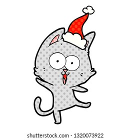 ilustración de un gato con sombrero santa de historieta dibujado a mano