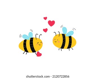 Funny hand drawn cute bees with hearts. Valentine's day concept. Great for mugs, greeting cards and t-shirts. Vector illustration.