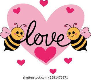 Funny hand drawn cute bees with hearts Valentines day concept Great for mugs greeting cards and tshirts Vector illustration