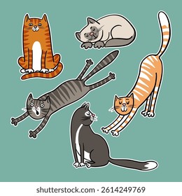 Funny Hand Drawn Doodle Cats Sticker Set