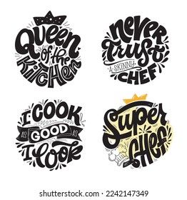 Funny hand drawn doodle lettering about kitchen, baking, cafe. Lettering about food and drink.