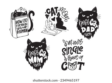 Funny hand drawn doodle lettering poster about cat. Cat lover, pet. Pet lover art