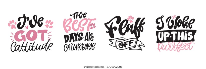 Engraçado mão desenhada doodle citação de letras sobre gatos, amantes de animais de estimação. Cartas para design de camiseta, impressão de caneca, impressão de saco, moda de roupas. 100% de imagem vetorial desenhada à mão.