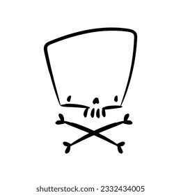 Funny hand drawn doodle skull and crossbones. Vector illustration isolated on white.