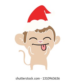 funny hand drawn flat color illustration of a monkey wearing santa hat