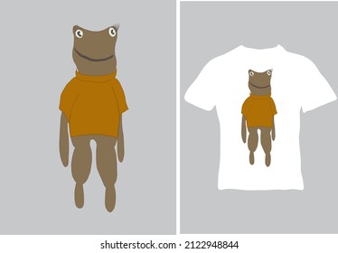 Funny hand drawn frog in a yellow sweater. The vector illustration is ready to print on t-shirts, apparel, posters and more.