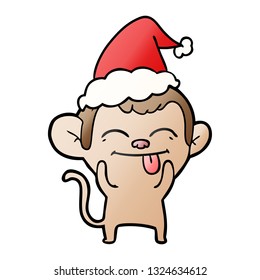 funny hand drawn gradient cartoon of a monkey wearing santa hat