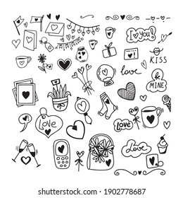 Funny hand drawn icons set for St.Valentines Day