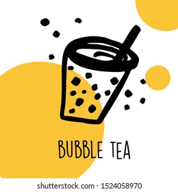 Funny hand drawn illustration of bubble tea. Vector template