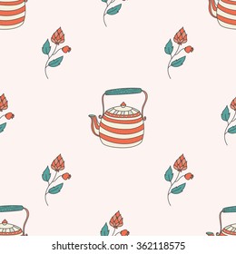 Funny hand drawn kettles vector seamless pattern