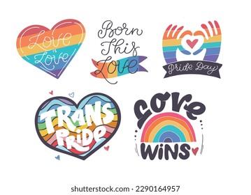 Divertidas letras dibujadas a mano sobre el amor. Mes del orgullo, amor trans.