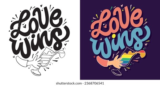 Divertidas letras dibujadas a mano sobre el amor. Mes del orgullo, amor trans.