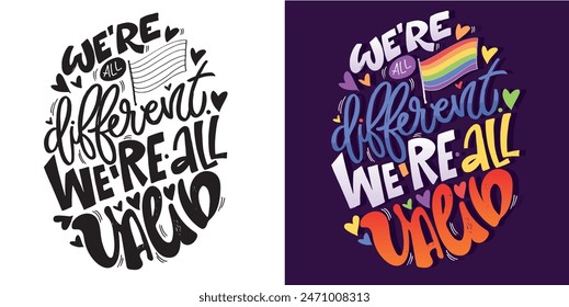 Divertidas letras dibujadas a mano sobre el amor. Mes del orgullo, el amor trans. Lindo dibujo a mano garabato cita de letras. Letras para el diseño de la camiseta, impresión de la taza, impresión del bolso, moda de la ropa. 100% dibujado a mano Imagen de Vector