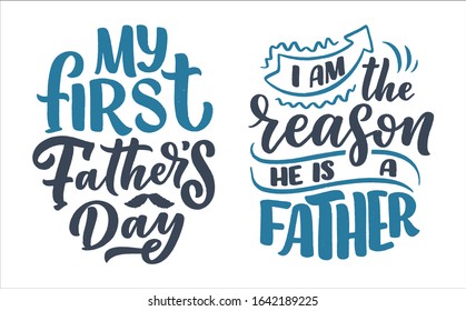 Funny hand drawn lettering quotes for Family Look design. Cool phrases for t shirt print. Inspirational slogans for Father's Day. Funny typography fashion template. Vector illustration