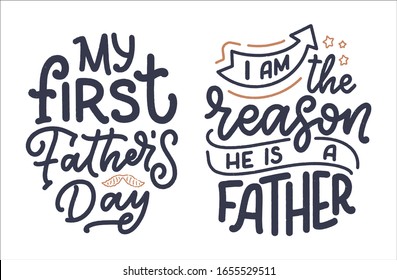 Funny hand drawn lettering quotes for Family Look design. Cool phrases for t shirt print. Inspirational slogans for Father's Day. Funny typography fashion template. Vector illustration