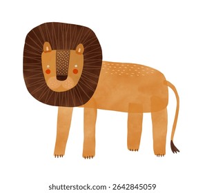 Funny Hand Drawn Lion On a White Background. Head Of Wild Cat. Safari Print. King Of The Savannah. Kids' Room Decoration. Vector Illustration Of Cute Dreamy Lion.