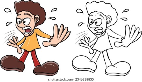 Funny hand drawn little boy scared collection vector illustration