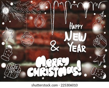 Funny hand drawn NEW YEAR image on the brick wall
