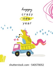 Funny Hand drawn new year design card.