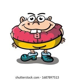 Funny Hand Drawn Quirky Smiling Fat Boy with Big Teeth Illustration Isolated on White Background