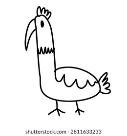 funny hand drawn rooster bird character with long neck