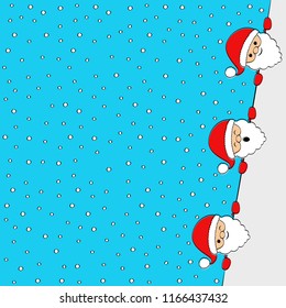 Funny hand drawn Santa Claus on background with snowflakes. Vector.