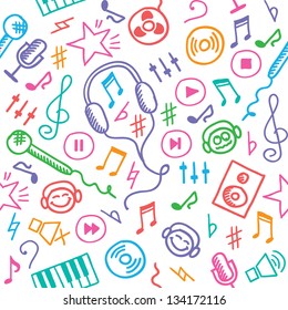 Funny Hand Drawn Seamless Pattern With Music Symbols