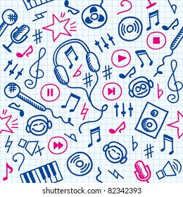 funny hand drawn seamless pattern with music symbols