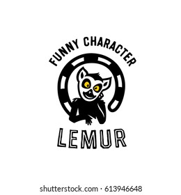 Funny Hand Drawn Simple Cartoon Lemur Character. Vector Illustration. Great for Kids T shirt Apparel design, kids sport team, branding, kids room decoration, wall print art etc.