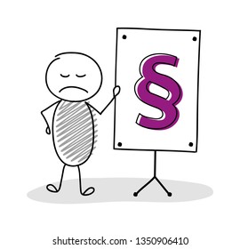 Funny hand drawn stickman with whiteboard and paragraph sign icon. Vector