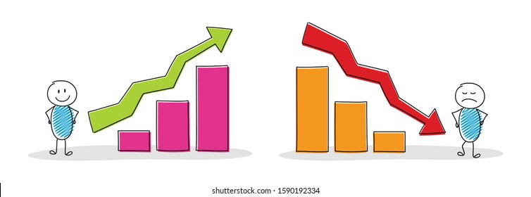 Funny hand drawn stickmen with business graph - set. Vector