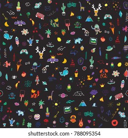 funny hand drawn vector doodle illustrations seamless pattern