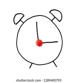 

Funny hand illustration of an alarm clock- with red candy in the middle. The hands are isolated - they can rotate freely. Use as illustrations for newspapers, magazines, invitations, letters, cards 