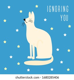 Funny handdrawn cat and funny text. Childish  art for design veterinary clinic poster, birthday gift card, kids party invitation, shop sale or t shirt print, bag cover etc. 