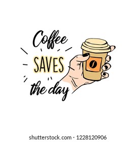 Funny handdrawn coffee sticker pop-art style
