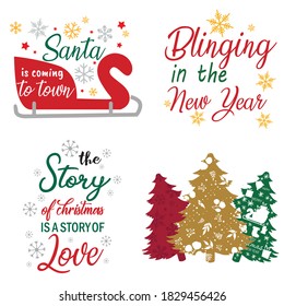 Funny Hand-drawn funny Merry Christmas art with text. Vector Art for print.