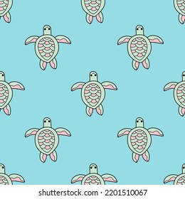 Funny hand-drawn sea turtles seamless pattern vector illustration